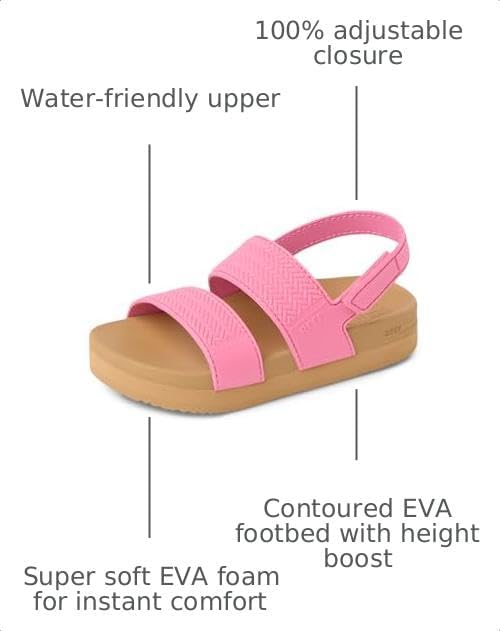 REEF Girls ToddlerLittle Kid Water Vista Platform Sandal, Water Friendly, Adjustable Strap Pink CosmosTan