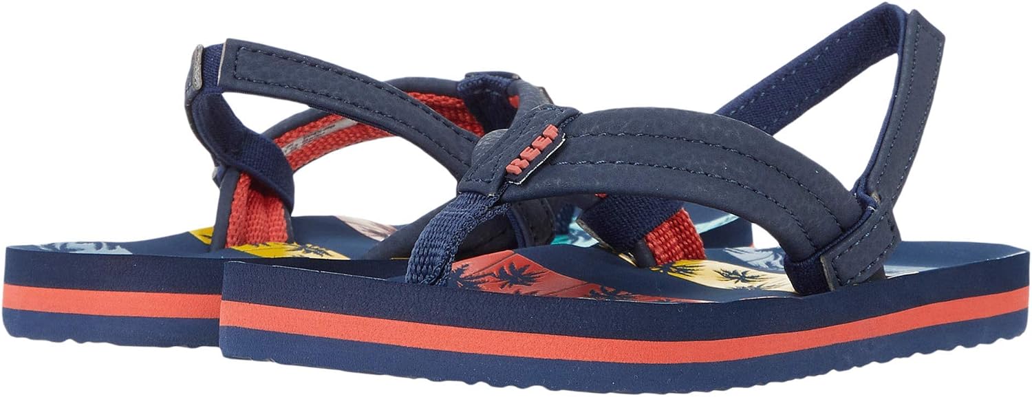 REEF Boys ToddlerLittle Kid Ahi Beach Flip Flop, Soft Cushion Footbed, Water Friendly Navy Palms Stripe
