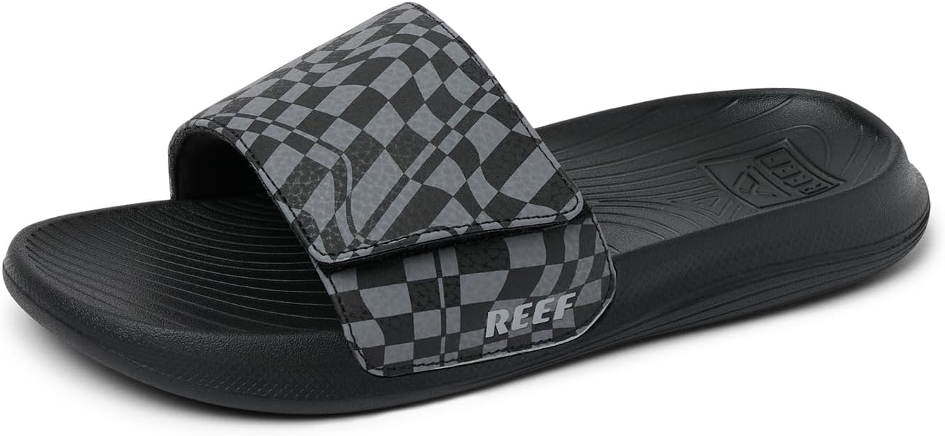 REEF unisex-child Kids Salty Slide Black Swell Checker