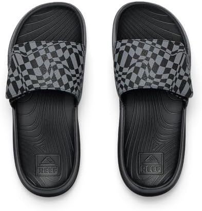 REEF unisex-child Kids Salty Slide Black Swell Checker