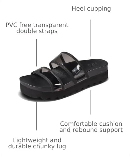 REEF Women's Vista Hi Energy Slide Sandal Black Transparent