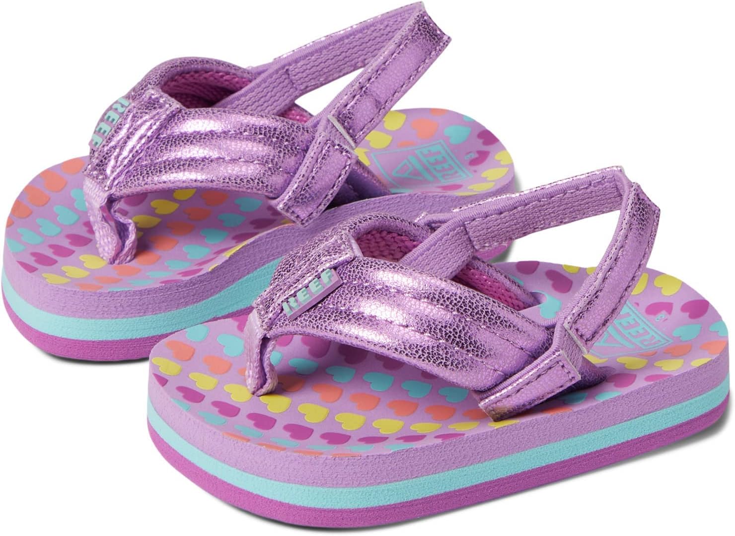 REEF Girls ToddlerLittle Kid Ahi Beach Flip Flop, Soft Cushion Footbed, Water Friendly Lavender Hearts