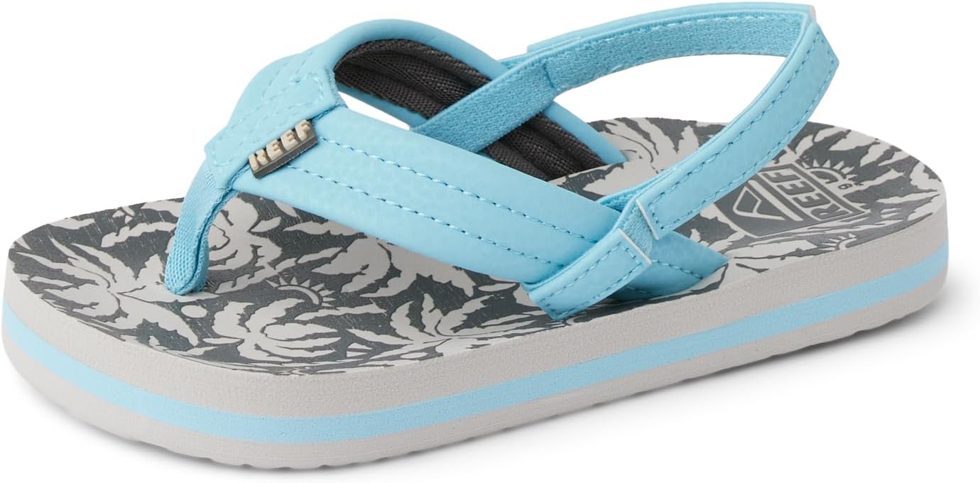 REEF Boys ToddlerLittle Kid Ahi Beach Flip Flop, Soft Cushion Footbed, Water Friendly Light Blue Palm