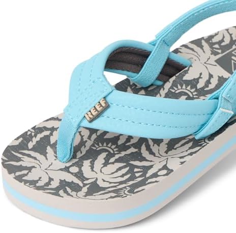 REEF Boys ToddlerLittle Kid Ahi Beach Flip Flop, Soft Cushion Footbed, Water Friendly Light Blue Palm