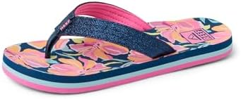 REEF Girls Kids Ahi Beach Flip Flop, Soft Cushion Footbed, Water Friendly Navy Floral