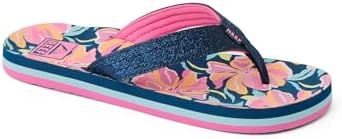 REEF Girls Kids Ahi Beach Flip Flop, Soft Cushion Footbed, Water Friendly Navy Floral