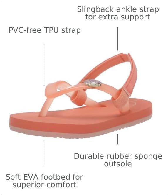 Reef Girls' Little Charming Backstrap Flip Flop Sandals Peach Parfait