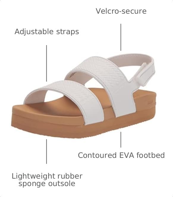 REEF Girls ToddlerLittle Kid Water Vista Platform Sandal, Water Friendly, Adjustable Strap White-tan23
