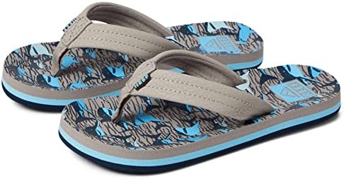 REEF Boys Kids Ahi Beach Flip Flop, Soft Cushion Footbed, Water Friendly Tan Sharks