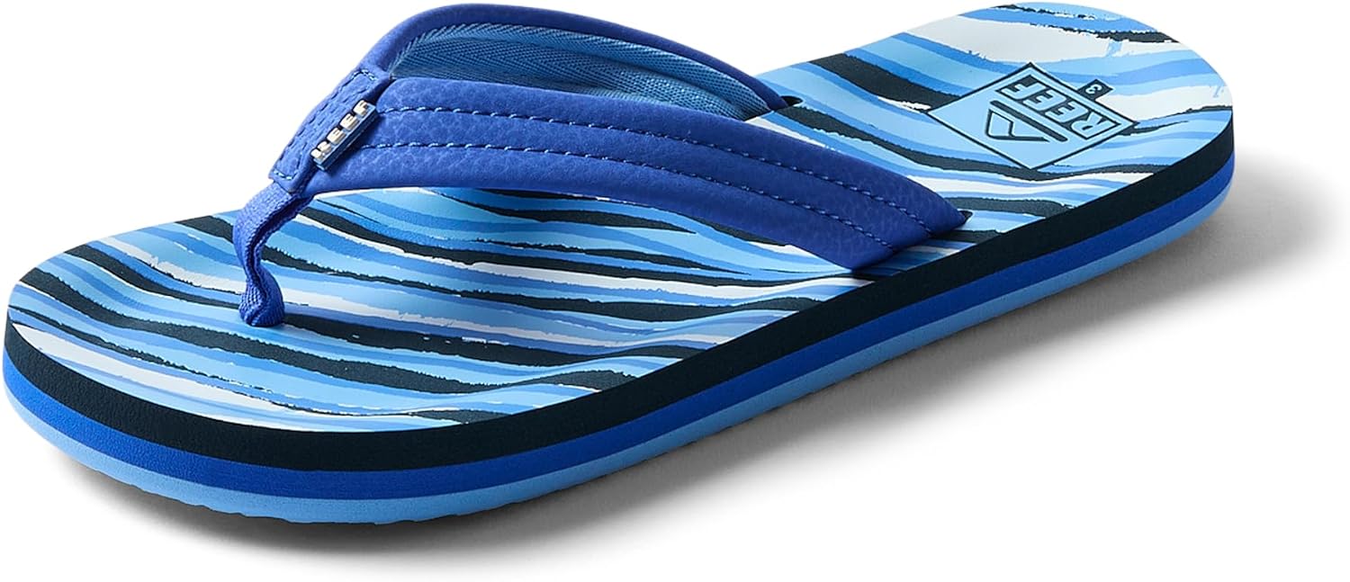 REEF Boys Kids Ahi Beach Flip Flop, Soft Cushion Footbed, Water Friendly Royal Stripe