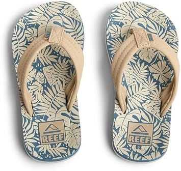 REEF Boys Kids Ahi Beach Flip Flop, Soft Cushion Footbed, Water Friendly BlueTan Palm