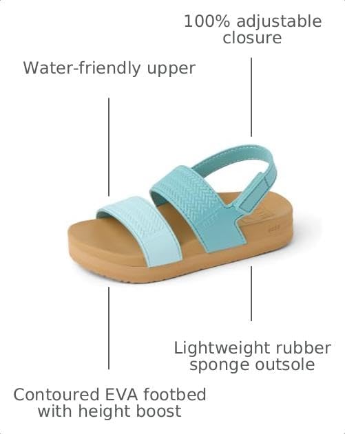 REEF Girls ToddlerLittle Kid Water Vista Platform Sandal, Water Friendly, Adjustable Strap Aqua Haze