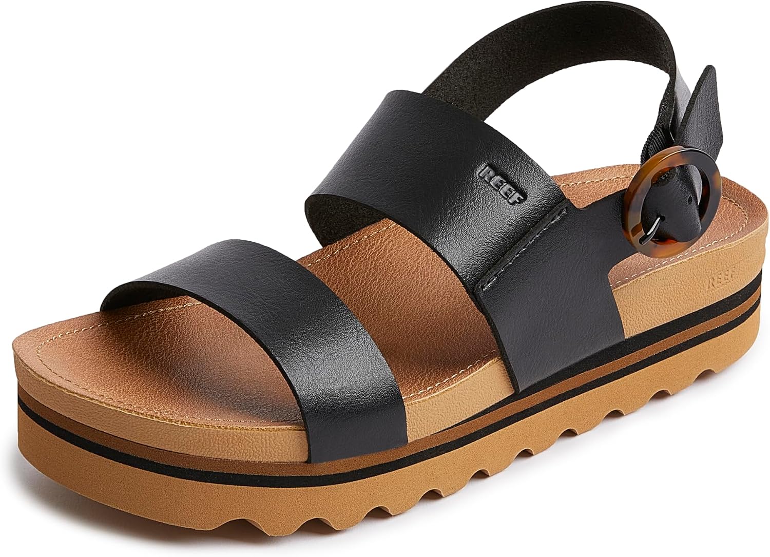 REEF Women's Vista Hi Buckle Platform Sandal Black-tan