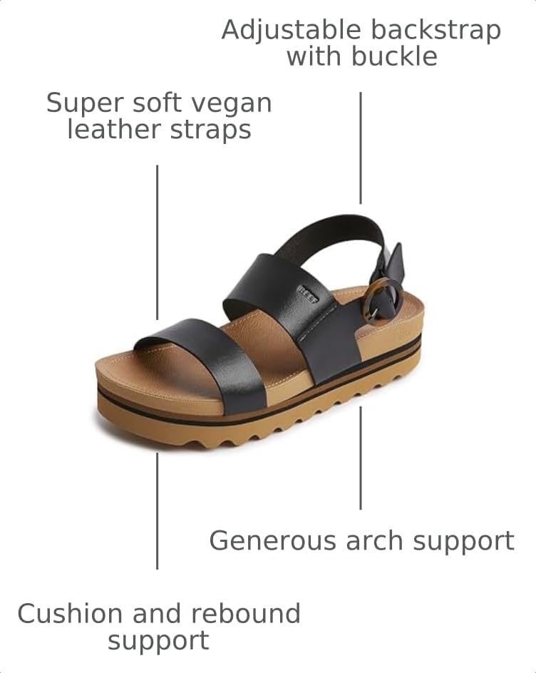 REEF Women's Vista Hi Buckle Platform Sandal Black-tan