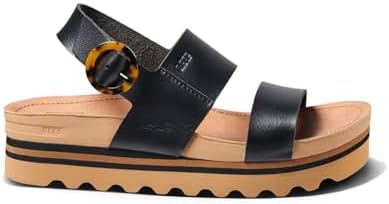 REEF Women's Vista Hi Buckle Platform Sandal Black-tan