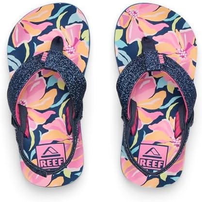 REEF Girls ToddlerLittle Kid Ahi Beach Flip Flop, Soft Cushion Footbed, Water Friendly Navy Floral