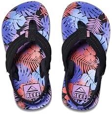 REEF Girls ToddlerLittle Kid Ahi Beach Flip Flop, Soft Cushion Footbed, Water Friendly Purple Fronds