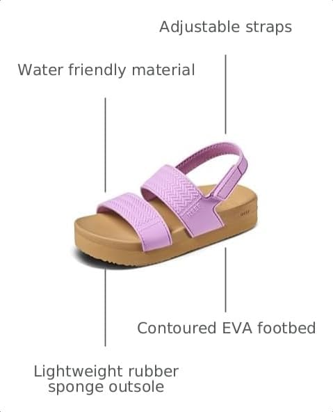 REEF Girls ToddlerLittle Kid Water Vista Platform Sandal, Water Friendly, Adjustable Strap Taffy