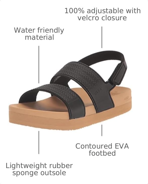 REEF Girls ToddlerLittle Kid Water Vista Platform Sandal, Water Friendly, Adjustable Strap BlackTan