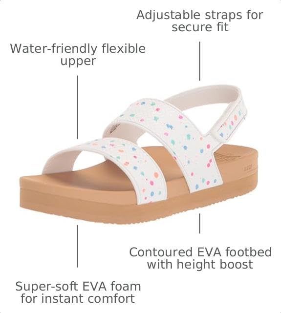 REEF Girls ToddlerLittle Kid Water Vista Platform Sandal, Water Friendly, Adjustable Strap Confetti