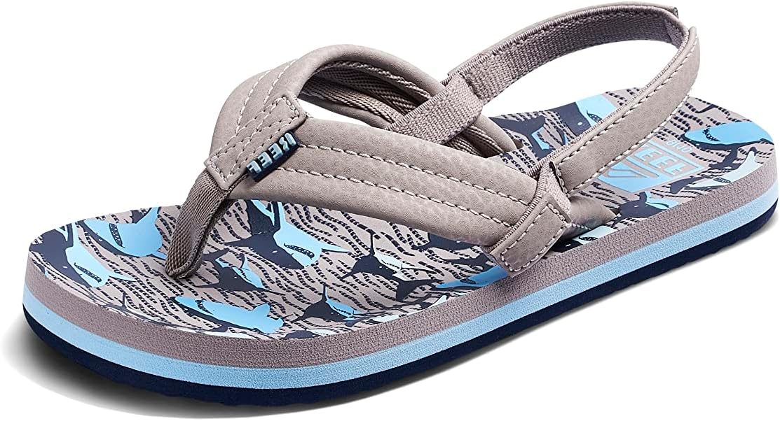 REEF Boys ToddlerLittle Kid Ahi Beach Flip Flop, Soft Cushion Footbed, Water Friendly Tan Sharks