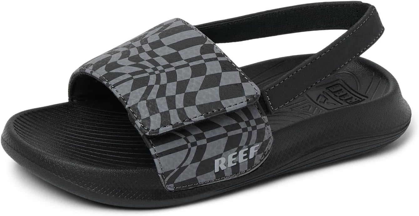 REEF Little Salty Boys Slide Black Swell Checker 9 C