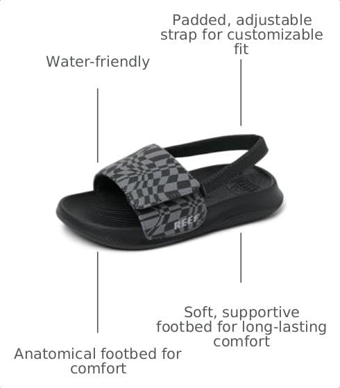 REEF Little Salty Boys Slide Black Swell Checker 9 C