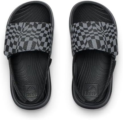REEF Little Salty Boys Slide Black Swell Checker 9 C