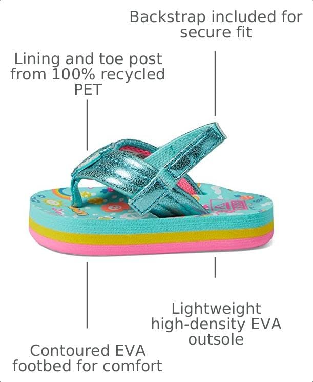 REEF Girls ToddlerLittle Kid Ahi Beach Flip Flop, Soft Cushion Footbed, Water Friendly Love Rainbow