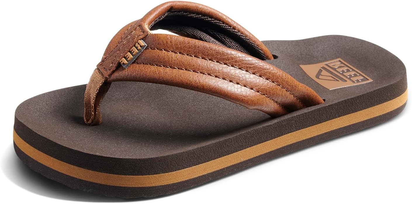 REEF Boys Kids Ahi Beach Flip Flop, Soft Cushion Footbed, Water Friendly Brown