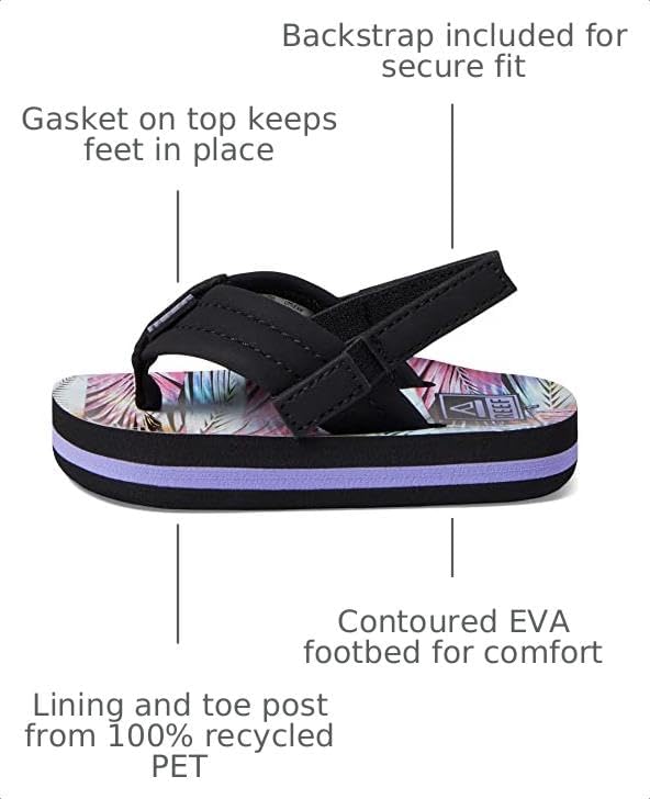 REEF Girls ToddlerLittle Kid Ahi Beach Flip Flop, Soft Cushion Footbed, Water Friendly Palm Fronds