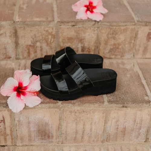 REEF Cushion Vista Higher Women's Platform Fashion Sandal, Arch Support, Ultra Soft Cushion Footbed Black Patent