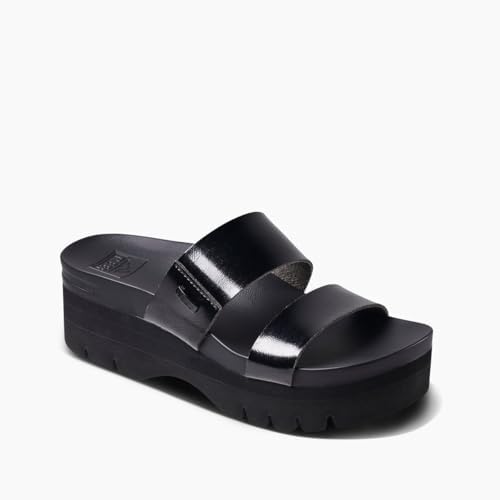 REEF Cushion Vista Higher Women's Platform Fashion Sandal, Arch Support, Ultra Soft Cushion Footbed Black Patent