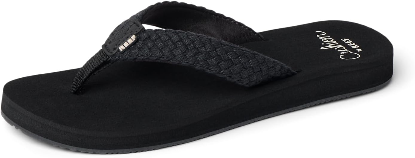 REEF Baja Maria Womens Flip Flop Sandal, Soft Cushion Footbed Black Braid