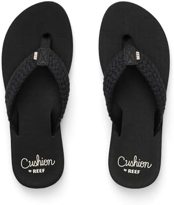 REEF Baja Maria Womens Flip Flop Sandal, Soft Cushion Footbed Black Braid
