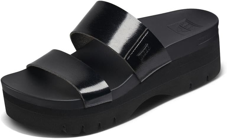 REEF Cushion Vista Higher Women's Platform Fashion Sandal, Arch Support, Ultra Soft Cushion Footbed Black Patent