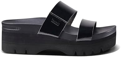 REEF Cushion Vista Higher Women's Platform Fashion Sandal, Arch Support, Ultra Soft Cushion Footbed Black Patent