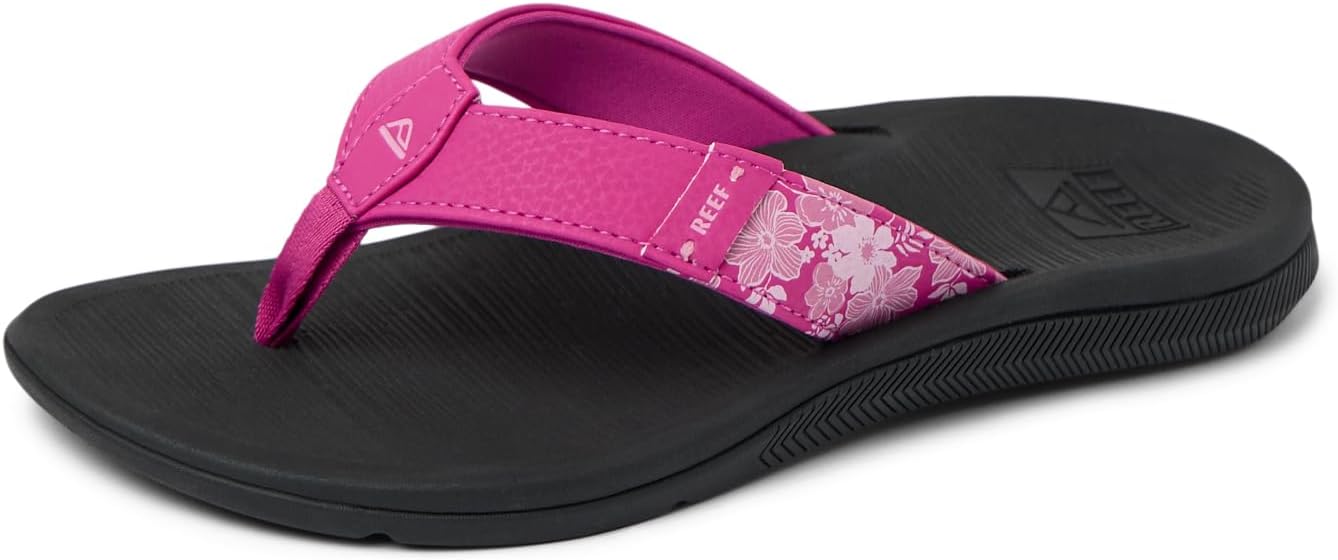 REEF Santa Ana Womens Flip Flop, Arch Support, Water Friendly, Non Marking Outsole Fuchsia RedBlack