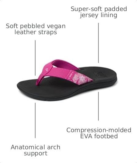 REEF Santa Ana Womens Flip Flop, Arch Support, Water Friendly, Non Marking Outsole Fuchsia RedBlack