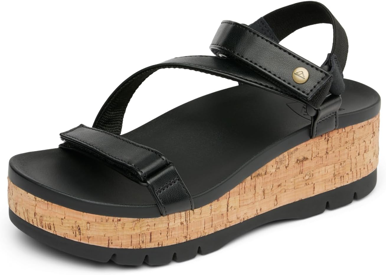 REEF Women's Vista Higher Luna Platform Sandal, Adjustable Strap Black Cork