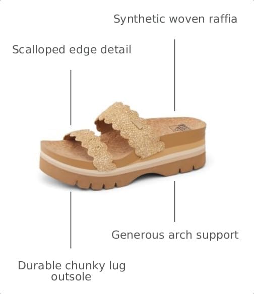 REEF Cushion Vista Higher Women's Platform Fashion Sandal, Arch Support, Ultra Soft Cushion Footbed Scalloped Tan