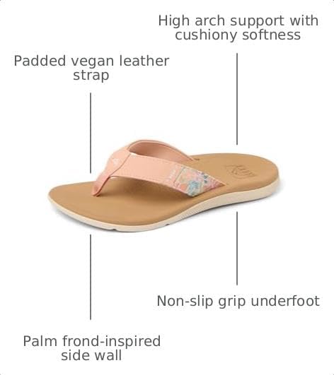 REEF Santa Ana Womens Flip Flop, Arch Support, Water Friendly, Non Marking Outsole Peach-tan