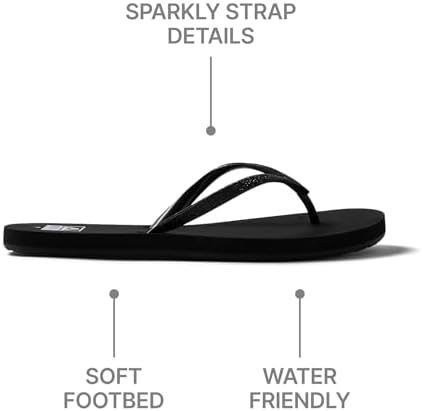 REEF Women's Sandals Stargazer, Glitter Flip Flops for Women With Soft Cushion Footbed BlackBlack