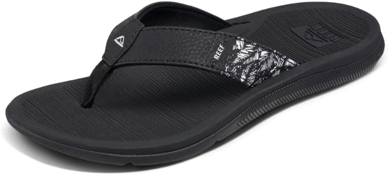 REEF Santa Ana Womens Flip Flop, Arch Support, Water Friendly, Non Marking Outsole BlackWhite