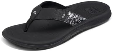 REEF Santa Ana Womens Flip Flop, Arch Support, Water Friendly, Non Marking Outsole BlackWhite