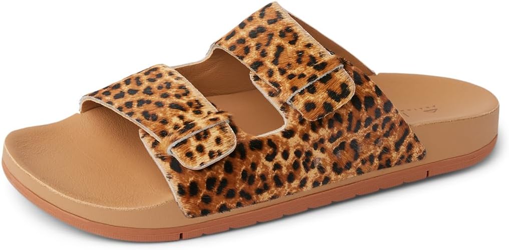 REEF Ojai Two Bar Women's Fashion Slide Sandal, Premium Leather, Soft Cushion Footbed Cheetah