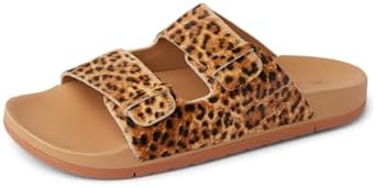 REEF Ojai Two Bar Women's Fashion Slide Sandal, Premium Leather, Soft Cushion Footbed Cheetah