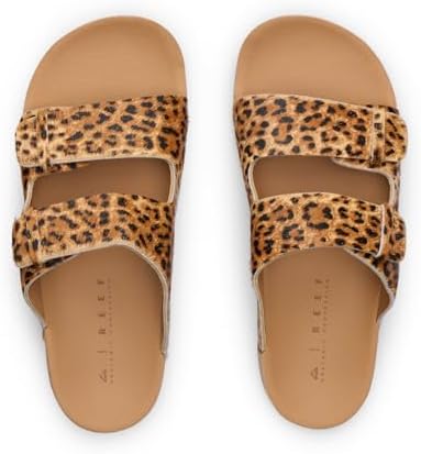 REEF Ojai Two Bar Women's Fashion Slide Sandal, Premium Leather, Soft Cushion Footbed Cheetah