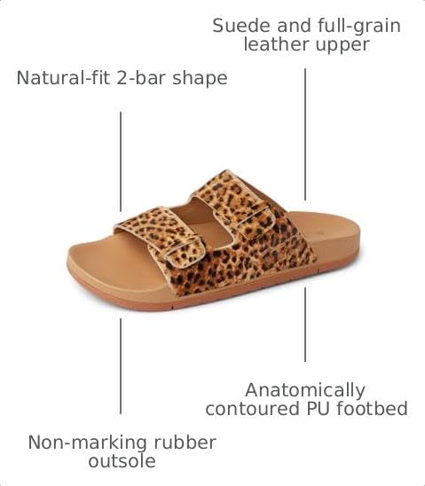 REEF Ojai Two Bar Women's Fashion Slide Sandal, Premium Leather, Soft Cushion Footbed Cheetah