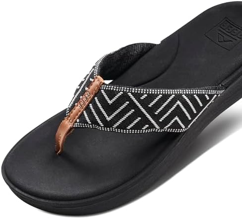 REEF Women's Cloud Tx Arch Support Flip Flop Sandals Black Geo